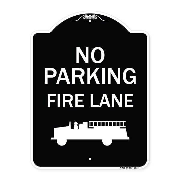 Signmission Designer Series-No Parking Fire Lane, Black & White Heavy-Gauge Aluminum, 24" x 18", BW-1824-9824 A-DES-BW-1824-9824 - main